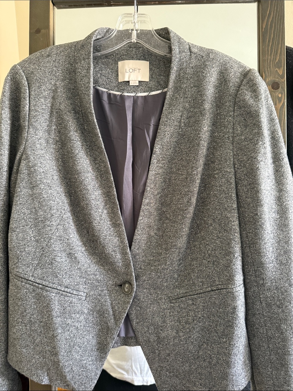 LOFT Gray Collarless Single-Button Blazer